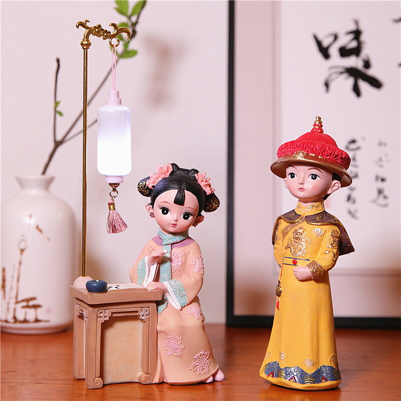 少女心情侶桌面擺件 宮廷國潮裝飾房間古風禮物一對娃娃人物格格