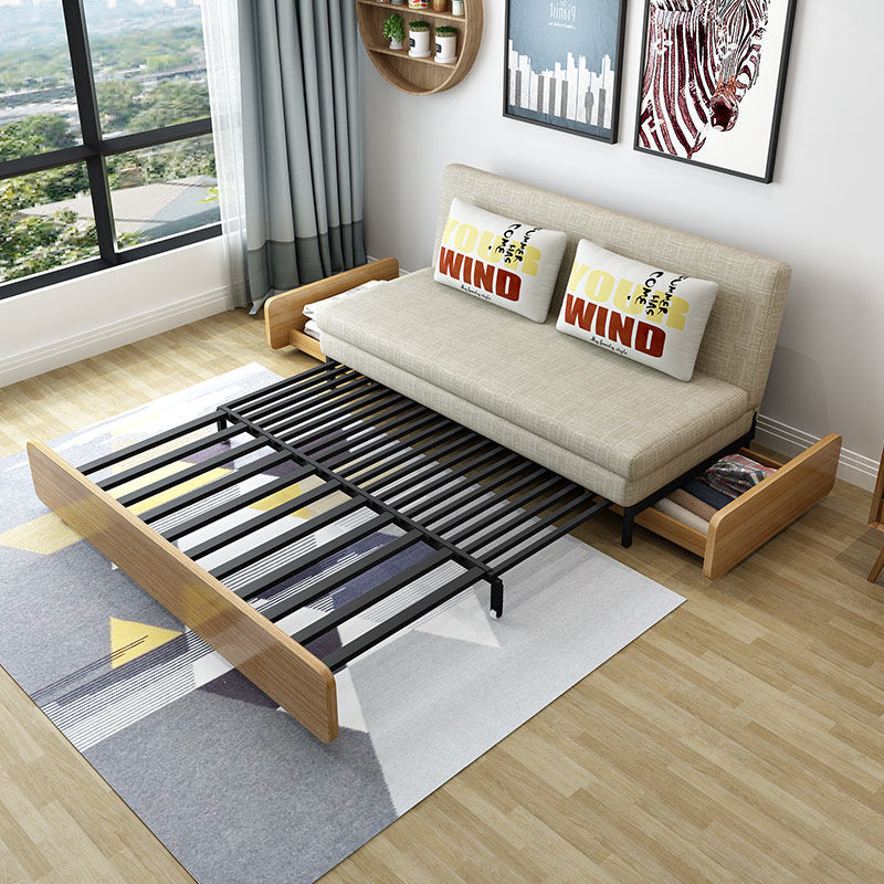 多功能小戶型客廳坐臥兩用單雙人經濟型實木扶手抽拉式折疊沙發床