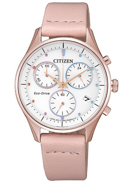 CITIZEN星辰錶 FB1443-08A  粉色繽紛羅馬光動能三眼計時女錶/白面*粉 38mm