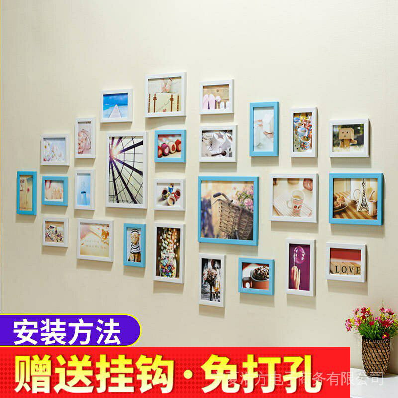 新品?熱銷?列印照片 26框 簡歐風相框牆組合歐式相框創意掛牆相片牆客廳掛畫簡約北歐日式實木照片牆 鹿頭 相框組 相框照 4