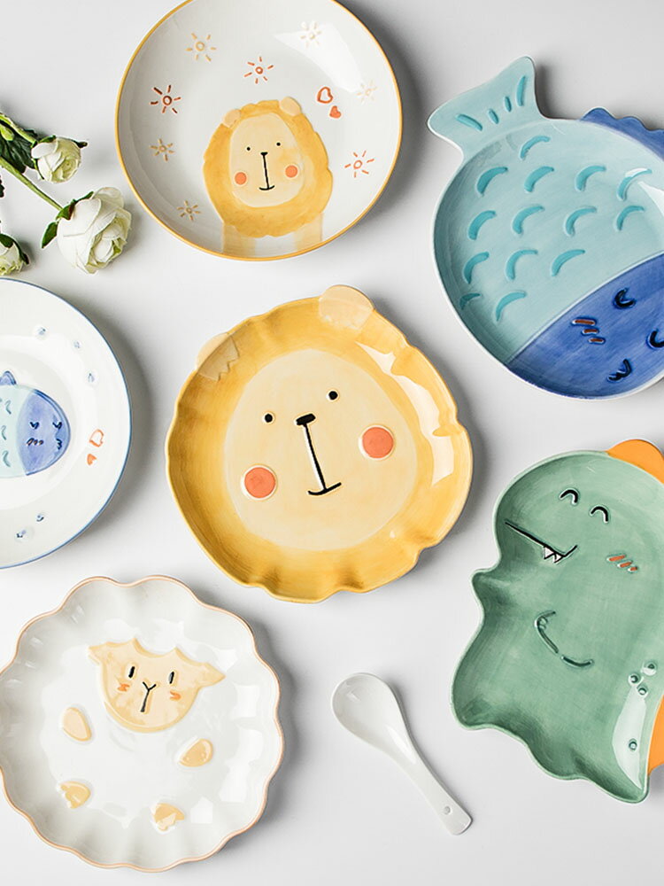日式陶瓷兒童餐盤可愛早餐盤 網紅ins風水果盤子家用菜盤創意餐具