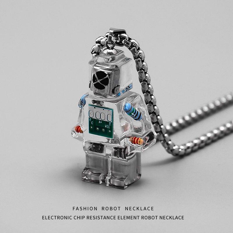 一站飾嘻哈街頭風齒輪電子機器人項鍊ins項鍊男潮男個性毛衣鏈潮牌掛飾