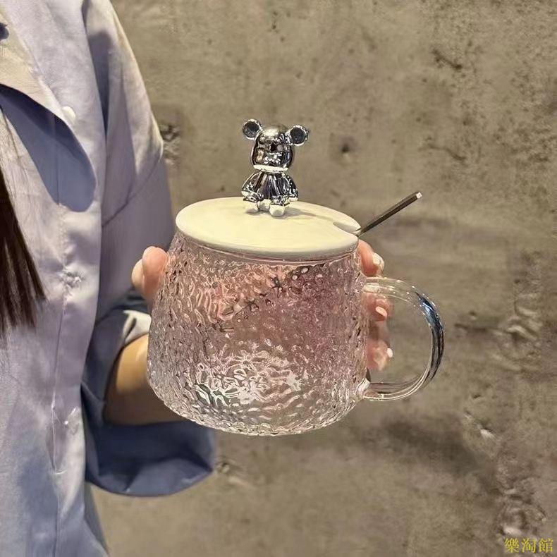 日式卡通熊玻璃杯網紅爆款水杯帶把手茶杯早餐學生女咖啡牛奶杯子