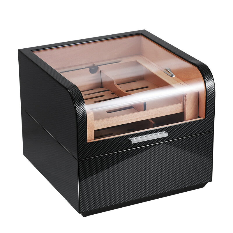 高檔雪茄盒雪茄展示盒大容量透視天窗碳纖紋雪松木雪茄保濕煙盒 夢露日記