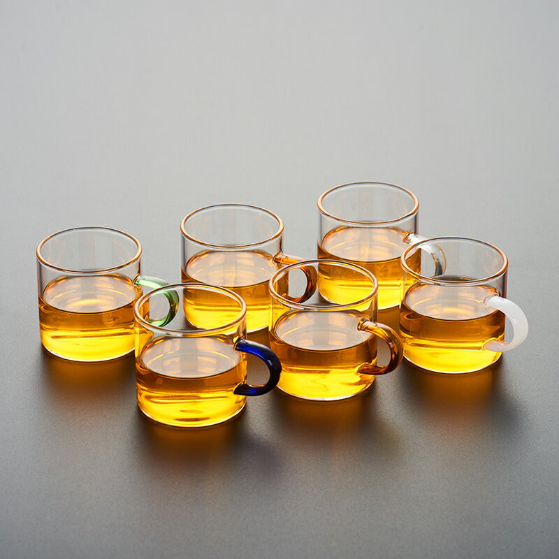 玻璃小茶杯耐熱家用功夫茶具套裝透明單個主人杯子加厚帶把6只裝 1
