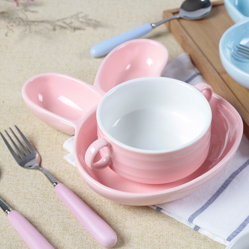 創意日式陶瓷分格盤可愛卡通兒童餐盤套裝 早餐加深菜盤點心盤