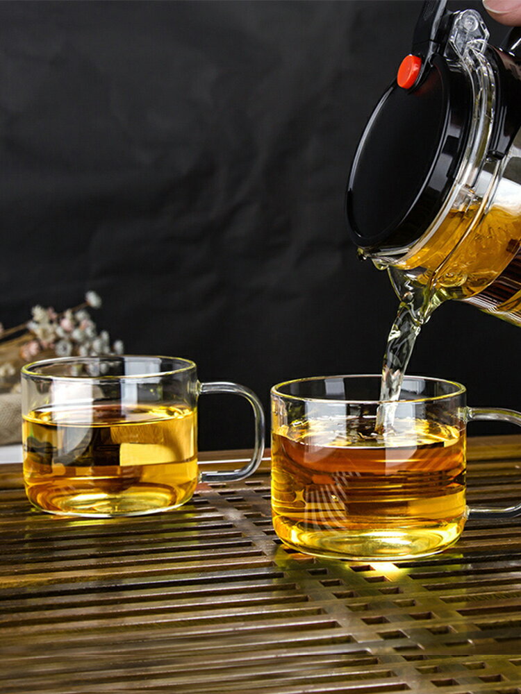 天喜小杯子套裝功夫茶具主人杯單杯品茗杯耳杯透明帶把玻璃小茶杯
