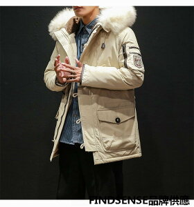 FINDSENSE品牌 秋冬季 新款 日本 男 個性 高品質加厚 寬鬆羽絨服 連帽 中長款 保暖羽絨外套 潮流上衣外套