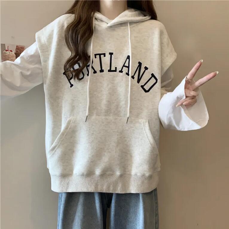 純棉外穿馬甲衛衣女春秋薄款連帽外套大碼慵懶風無袖上衣【步行者戶外生活館】