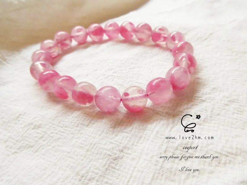 薔薇輝石櫻花雨 9.5mm 薔薇輝石 水晶手鍊 晶晶工坊-love2 33243