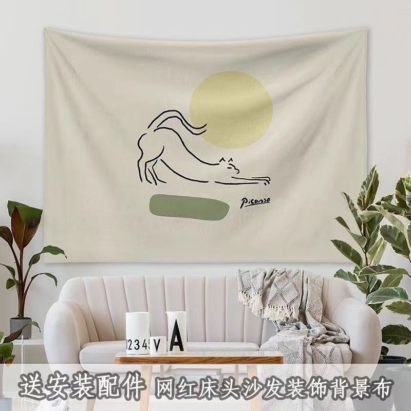 莫蘭迪沙發臥室背景布北歐佈置簾子裝飾宿舍墻布臥室沙發床頭