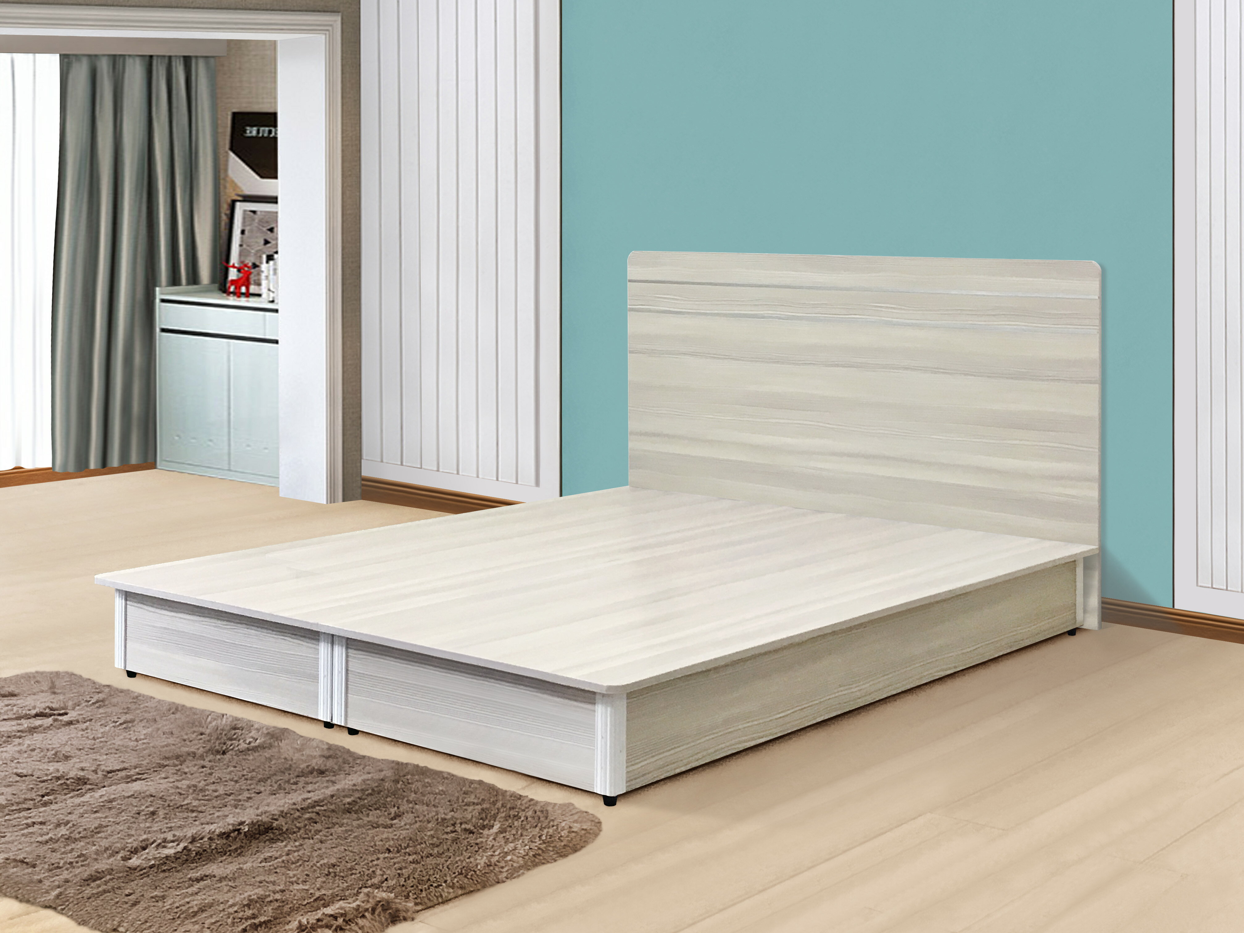 《莎爾》 新品 5尺床箱+床頭片 家具組 床架 床台 床頭板 水洗白 胡桃 簡約 時尚 【新生活家具】