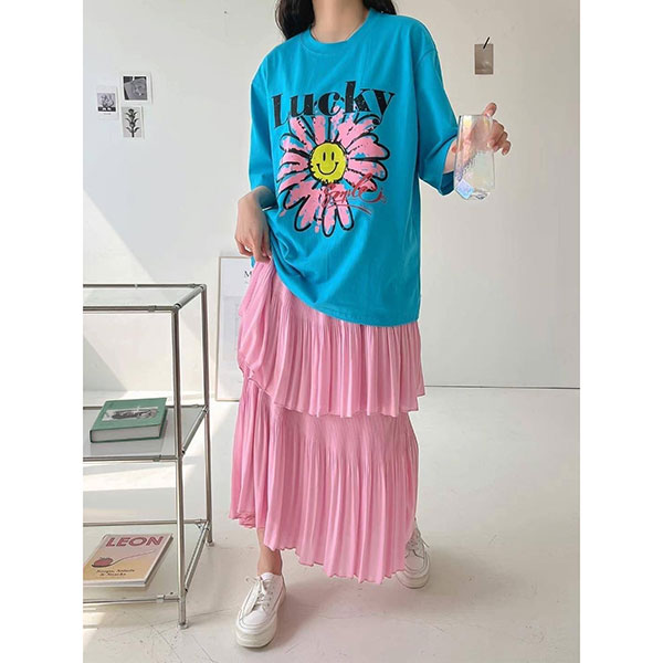 ANNAS 正韓 笑臉小花 短袖T 上衣 棉T 寬鬆 長版 印花 潮流 微笑 花朵 韓國 6