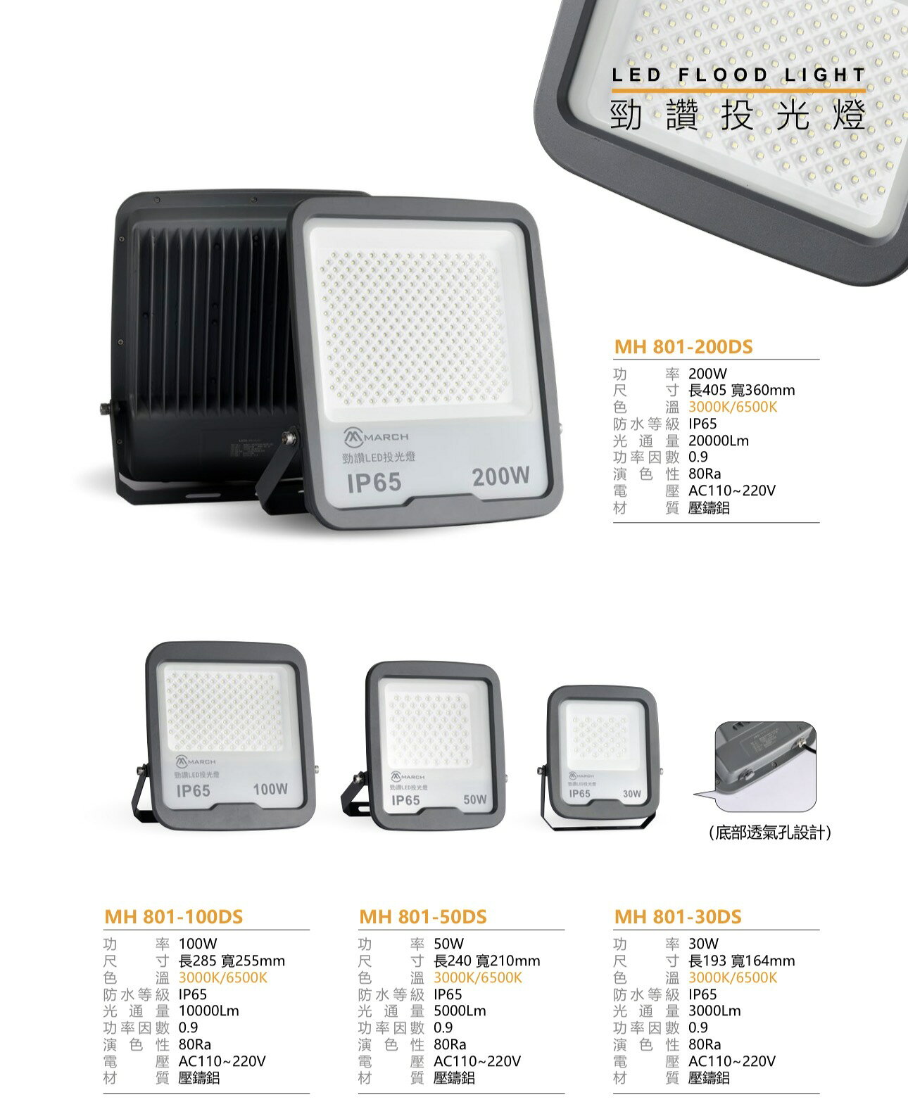 MARCH 勁讚戶外投光燈 LED 30W 50W 100W 200W 投射燈 防水 IP65 廣告燈