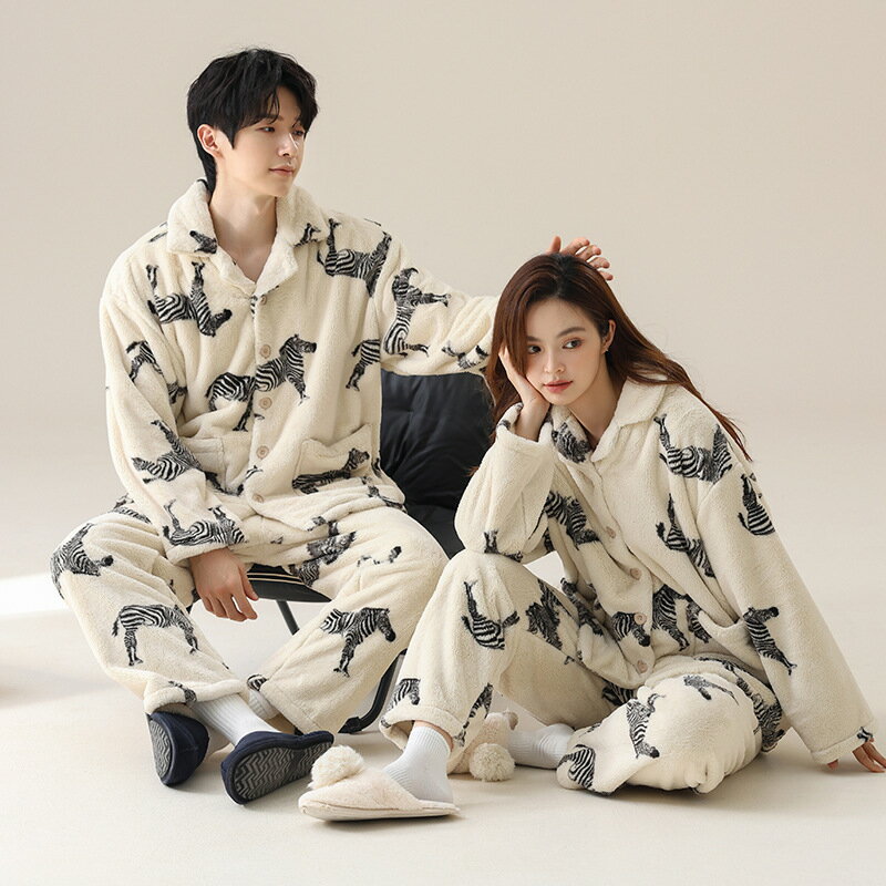 【巴黎精品】睡衣套裝長袖居家服-保暖絨毛斑馬情侶男女休閒服2款w1ad67