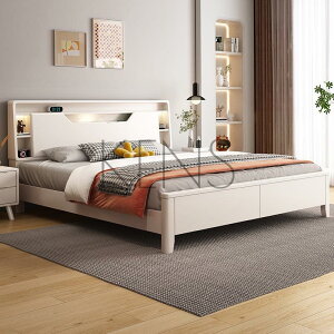 主臥床 實木床 奶油風實木床1.8米主臥雙人床現代簡約單人床1.5米高箱儲物婚床