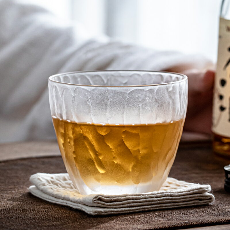 茗器堂玻璃水杯家用日式威士忌酒杯錘紋透明大號茶杯磨砂創意杯子