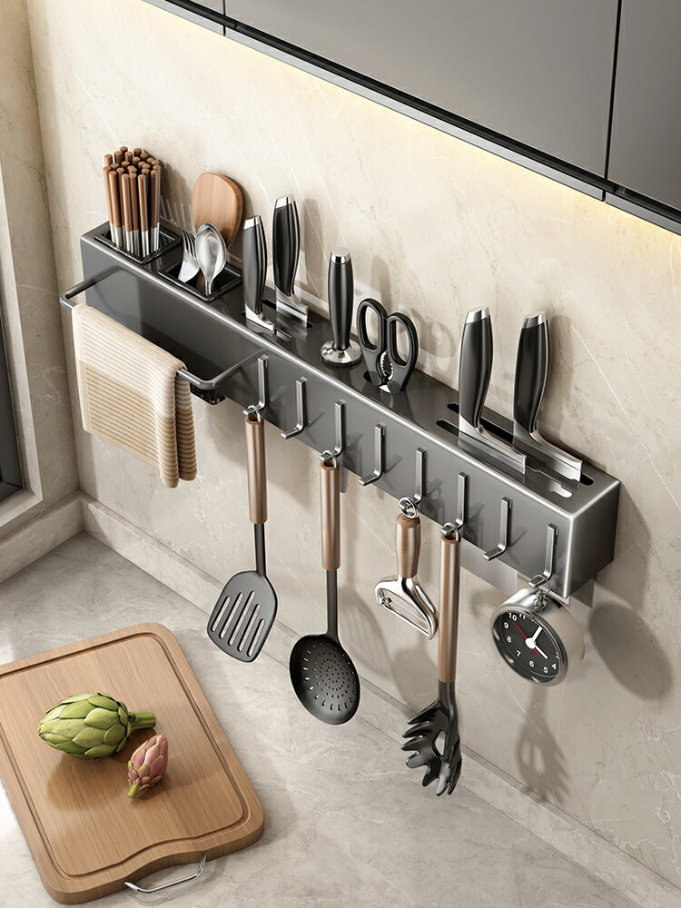 廚房刀具置物架不銹鋼多功能免打孔刀架收納架筷籠筷子筒壁掛式