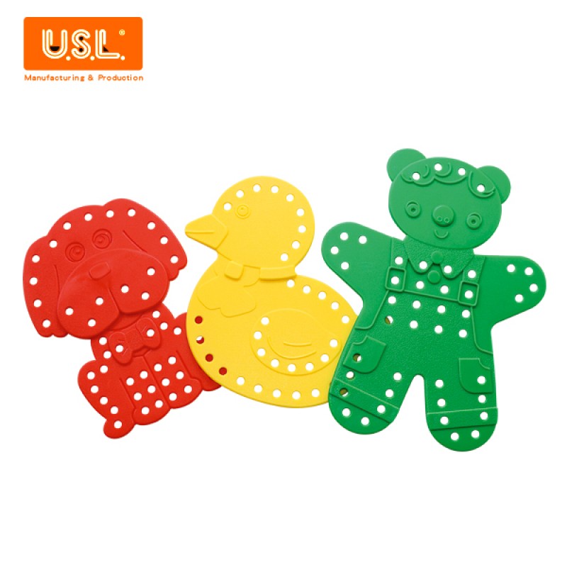《台灣製USL遊思樂》教具 穿線板 (熊狗鴨,3色,9pcs) / 袋 東喬精品百貨