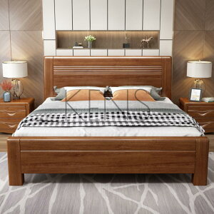 主臥床 實木床 實木床胡桃木床儲物床1.81.5米雙人現代簡約胡桃木高低箱床床頭