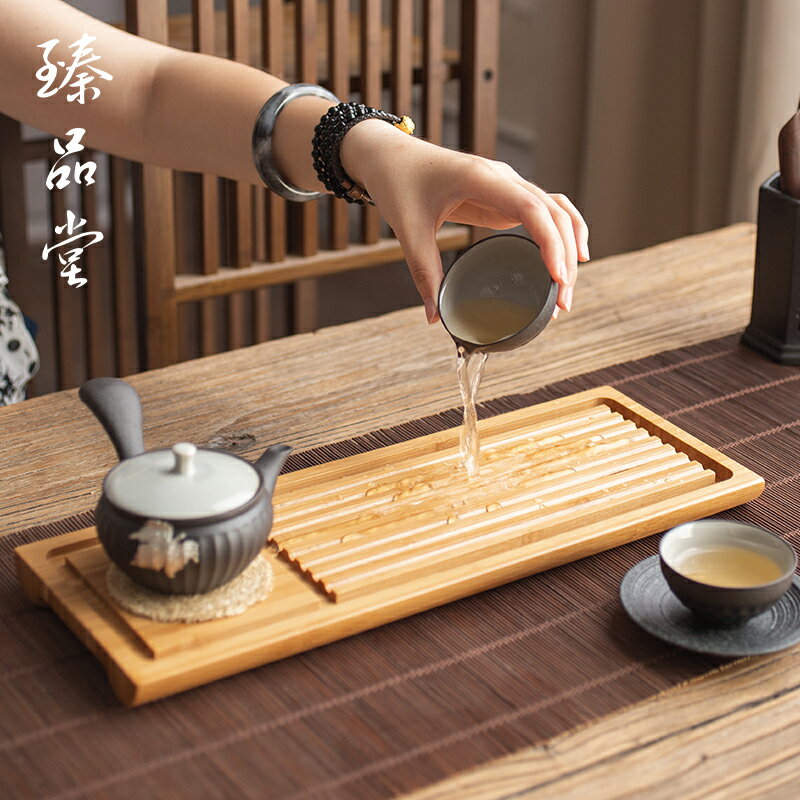竹製小茶盤日式幹泡臺茶具長方形奉託盤實木家用簡約迷你茶臺茶海1入