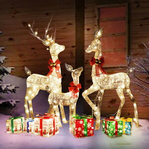 發光防水聖誕鹿套餐婚禮派對擺件聖誕節鐵藝裝飾場景布置聖誕用品 全館免運