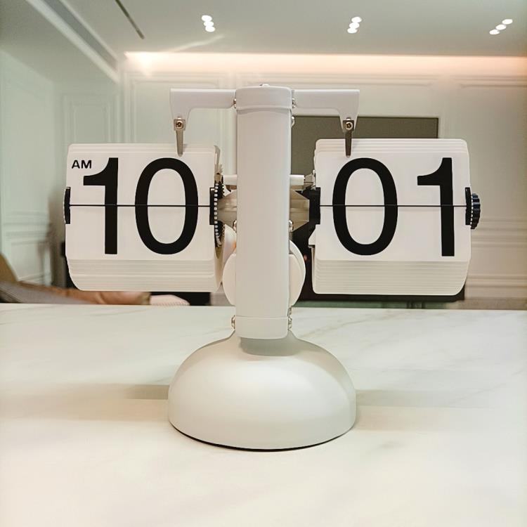 創意自動翻頁鐘表復古客廳擺件座鐘現代簡約機械時鐘鬧鐘個性臺鐘