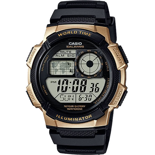 【東洋商行】免運 CASIO 卡西歐 10年電力世界時間手錶-金框 AE-1000W-1A3VDF 原廠公司貨 附保證卡 保固期一年