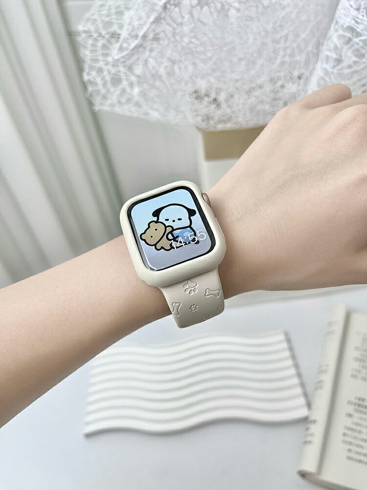 優購生活~適用iWatch7/8蘋果手錶表帶新款狗爪印花矽膠腕帶Applewatch6/ultra/5/4/3/se代創意可愛替換帶新款高階感956錶帶 皮帶 尼龍帶 矽膠錶帶 佳明 錶扣拆裝工具 現貨