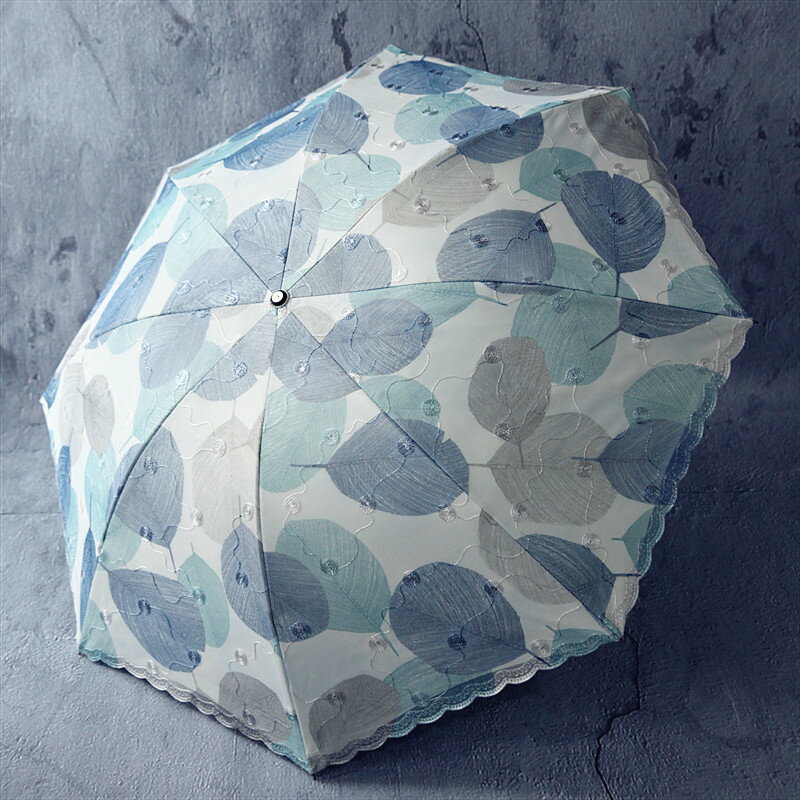 洋傘女 雙層網紗刺繡葉子黑膠三折疊宮廷復古遮陽傘晴雨傘