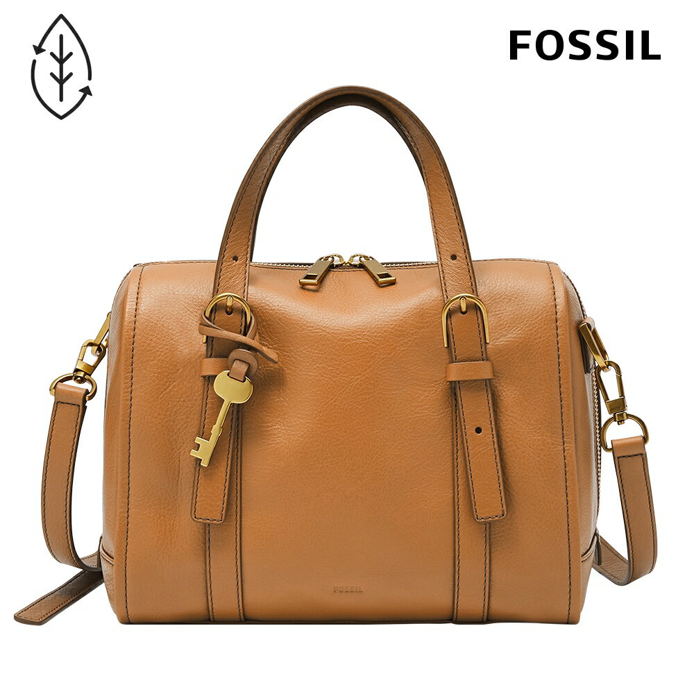 送禮首選★FOSSIL Carlie 真皮波士頓包-焦糖色 ZB1772235【美國時尚品牌】 附防塵袋+提袋【全館滿額折價★FOSSIL全系列包夾送美妝蛋】