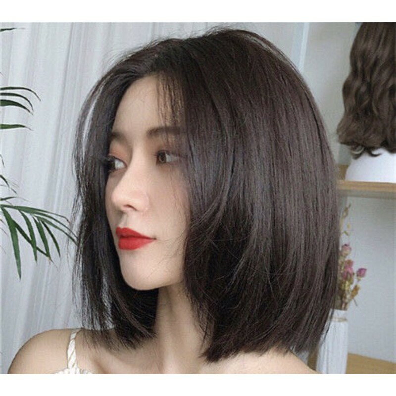 玫瑰內網⭐⭐仿真髮中分無劉海短髮bobo頭網紅假髮甜美可愛鎖骨髮自然逼真假髮套日軟妹子日常百搭短直髮