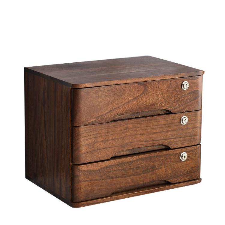 免運 收納盒 全帶鎖桌面收納盒抽屜式實木辦公桌上整理柜多層雜物儲物柜子木質