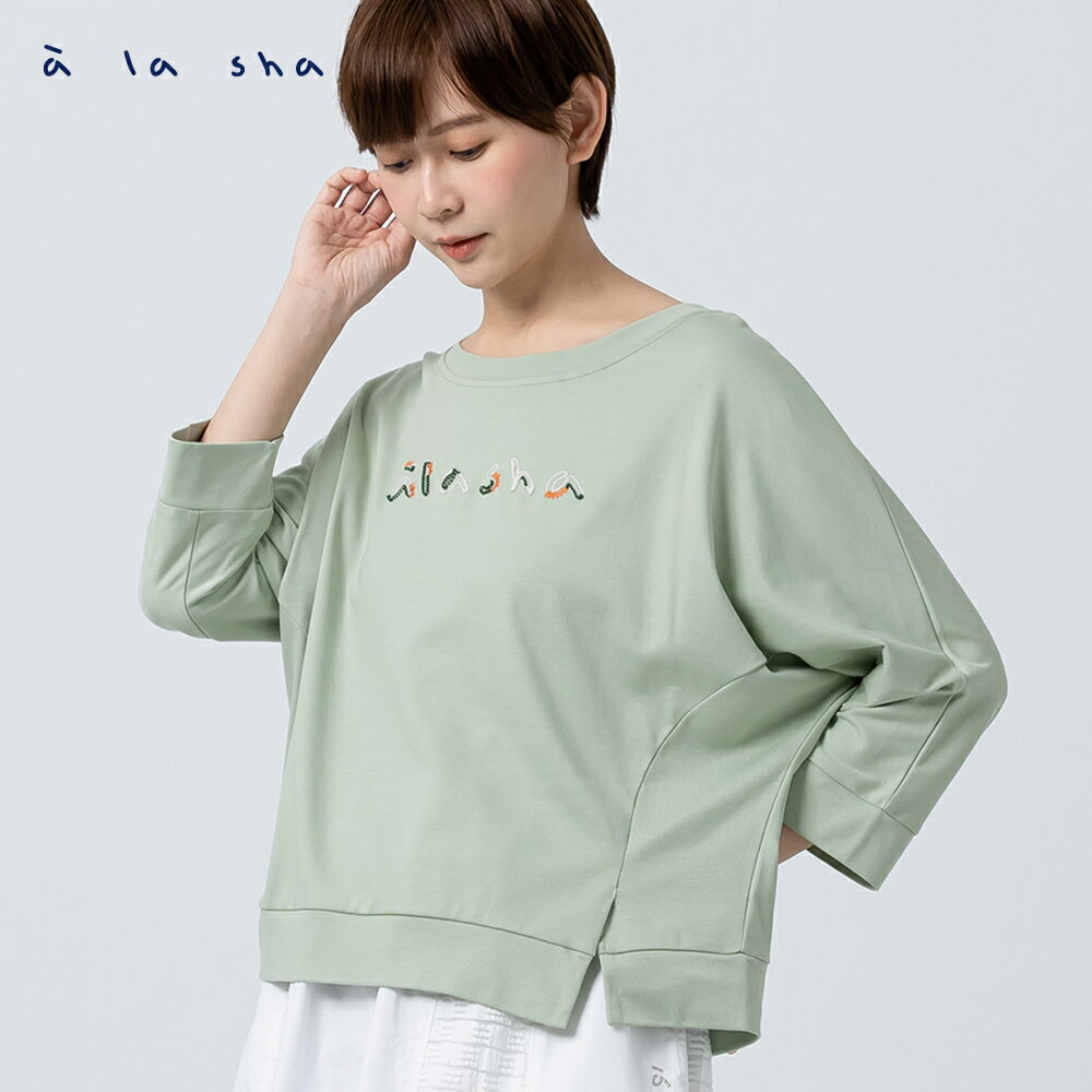 a la sha 立體繡花Logo連袖T 1
