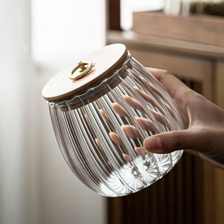 收納罐 透明玻璃瓶密封罐茶葉罐家用食品級大容量糖罐罐子竹蓋廚房用品「中秋節」