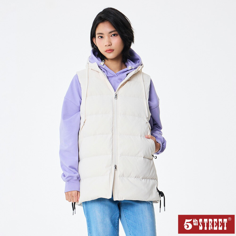 女裝 中長版 羽絨背心 經典版型 米白 (550047) 【5th STREET】【APP下單天天10%回饋】★冬裝下殺 最高折426