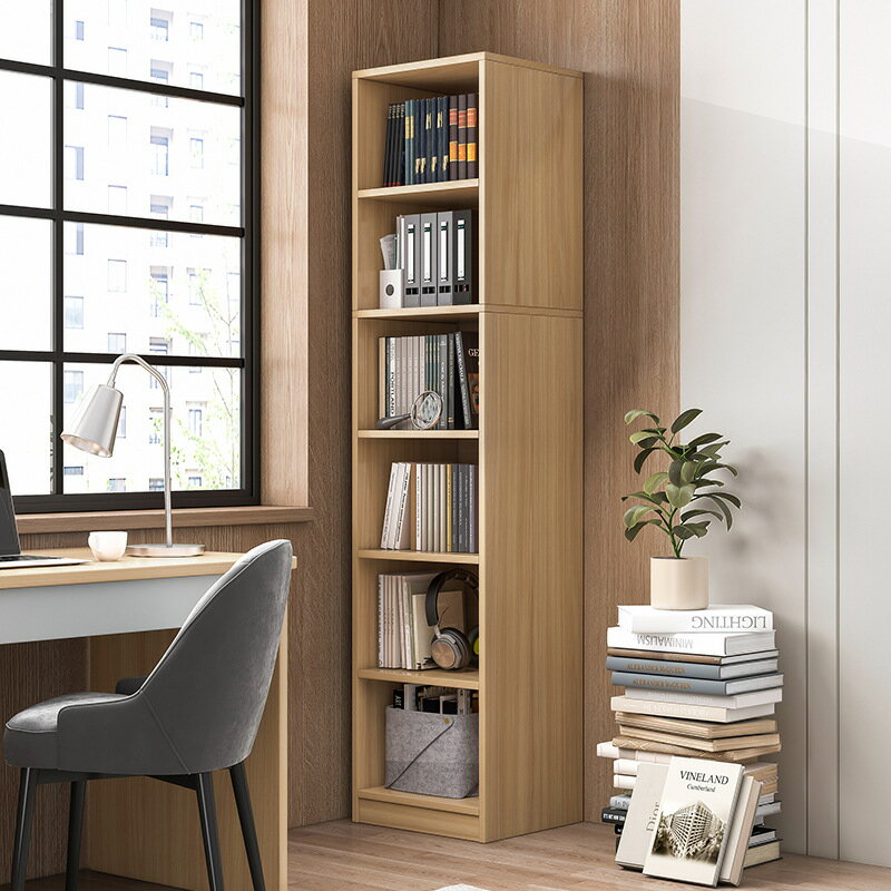 APP下單享點數9% 省空間書架落地實木色簡易靠墻家用客廳置物架轉角收納柜窄縫書柜