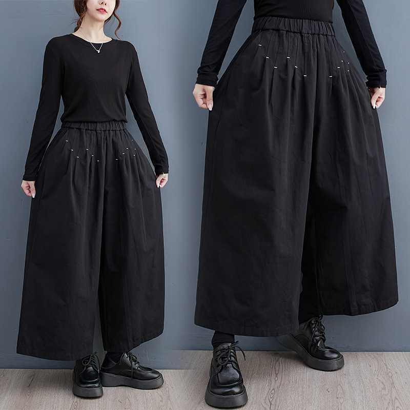 【巴黎精品】休閒褲寬管長褲-復古修身九分褲寬鬆女褲子2色a1eb27