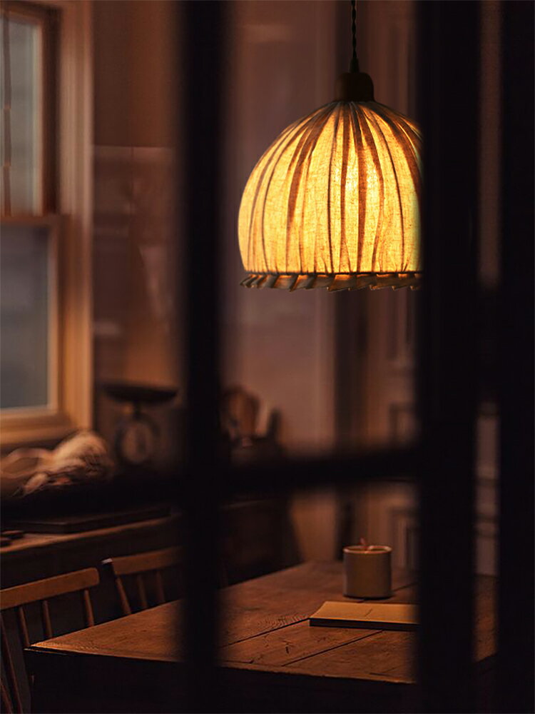 vintage餐廳吊燈日式侘寂風布藝茶室吊燈美式復古關床頭小吊燈