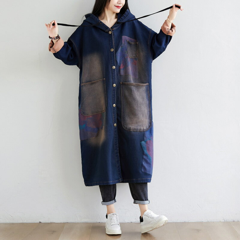 【巴黎精品】風衣外套民族風大衣-做舊蝙蝠袖休閒牛仔女外套a1iq7