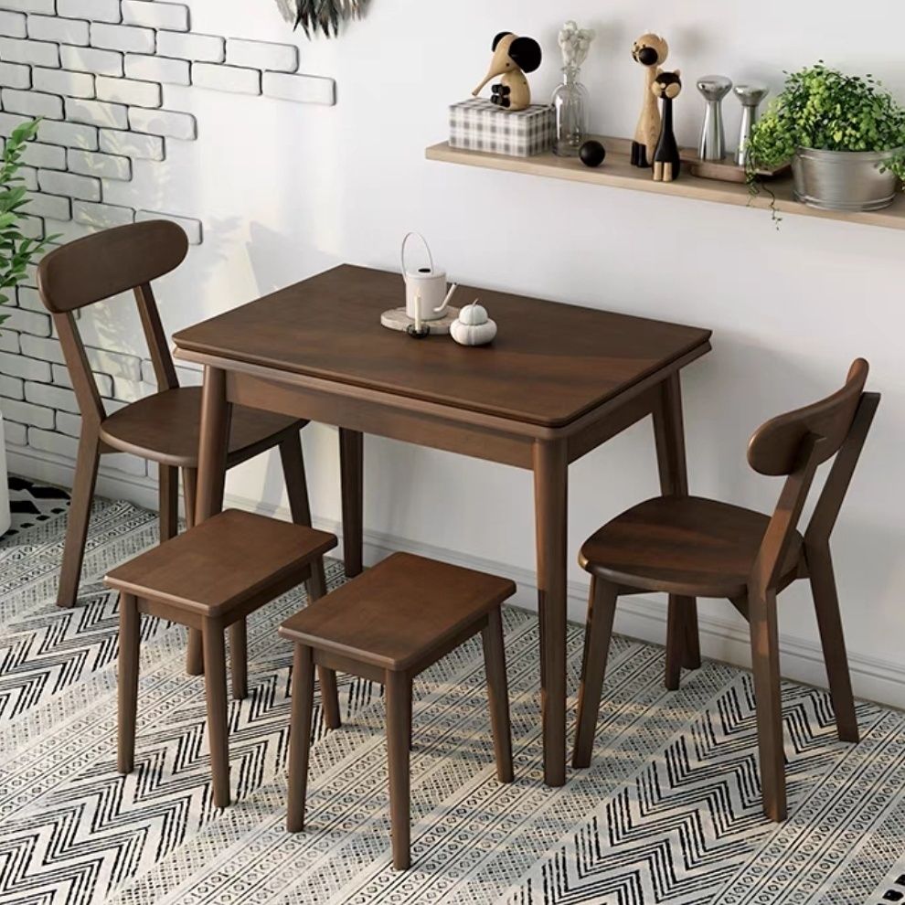 胡桃色實木折疊餐桌家用小戶型實木餐桌椅組合可折疊新款吃飯桌子