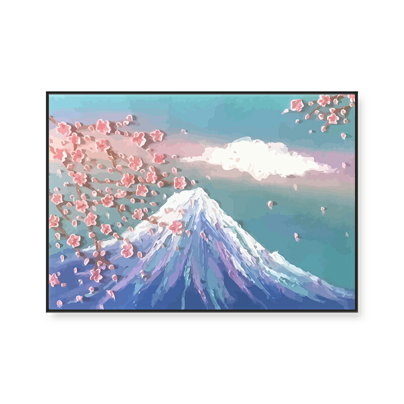 富士山櫻花風景填充涂鴉數字油畫diy定制手繪丙烯油彩畫手工掛畫| 協貿 