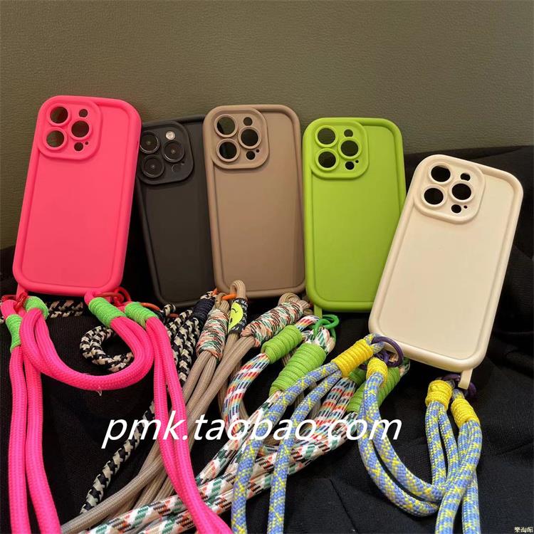 個性撞色編織掛繩適用蘋果14promax手機殼iphone13腕帶手提11純色16軟殼xsmax簡約12pro雙掛孔保護套78plus