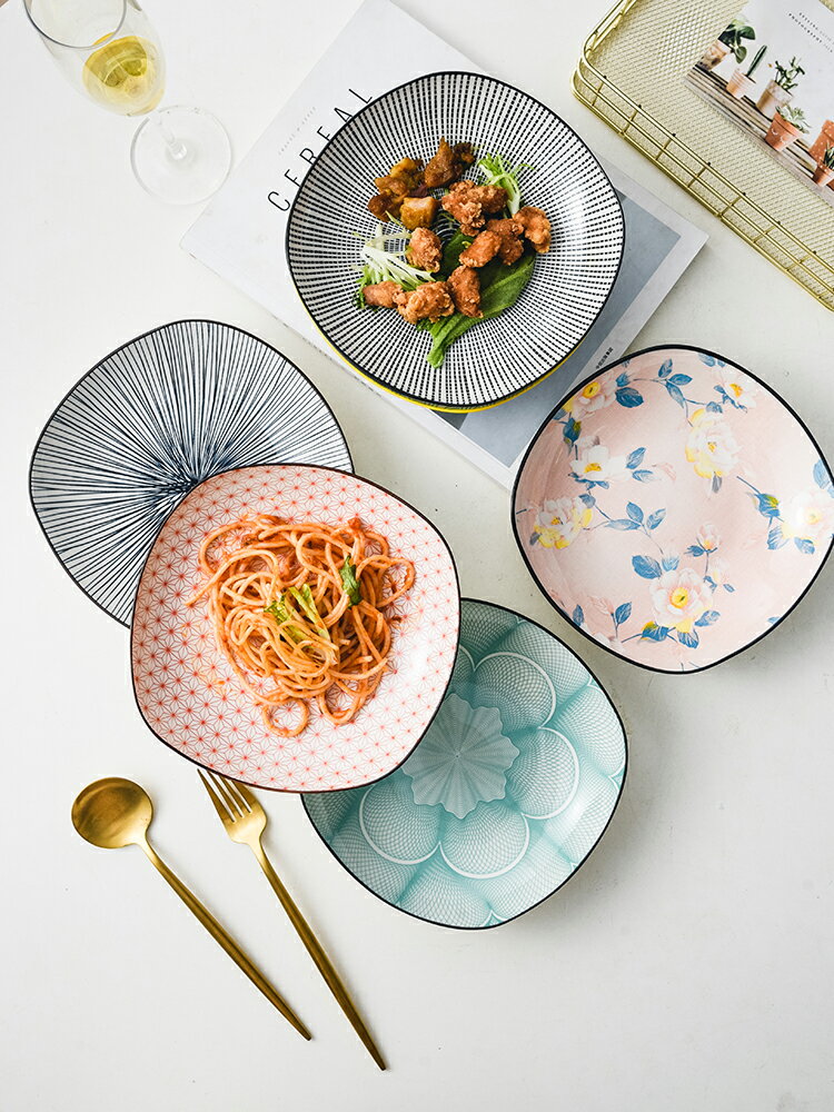 日式陶瓷盤子菜盤家用創意網紅方盤2022新款餐盤高級感方形8寸盤居家餐具