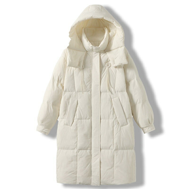 加厚保暖冬天外套 韓版羽絨服女中長版年冬季新版寬鬆連帽加厚白鴨絨過膝外套韓版 羽絨外套連帽 長款