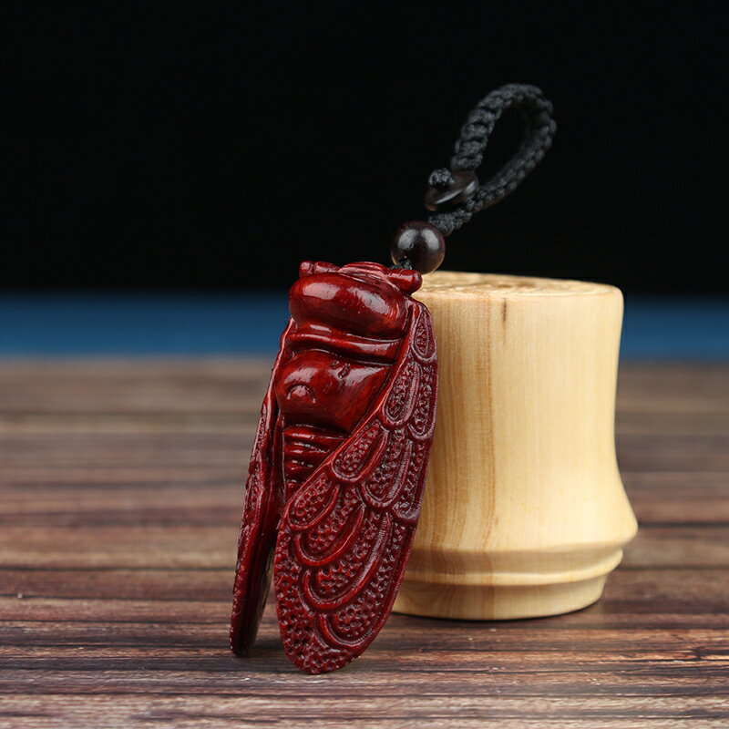 印度小葉紫檀手工雕刻一鳴驚人吊墜知了夏蟬文玩掛件木質鑰匙扣飾