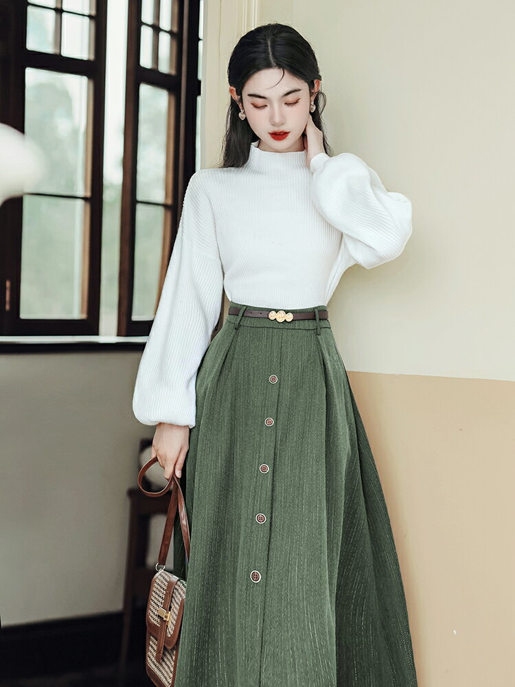 秋裝新款秋冬季套裝法式連衣裙女款毛衣兩件套內搭氣質美拉德