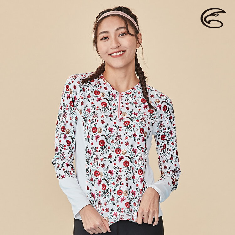 ADISI 女半門襟抗UV印花防磨防曬長袖上衣(舒適版) AR2113075【古典玫瑰印花】(防磨衣、水母衣、溯溪、浮潛、衝浪)