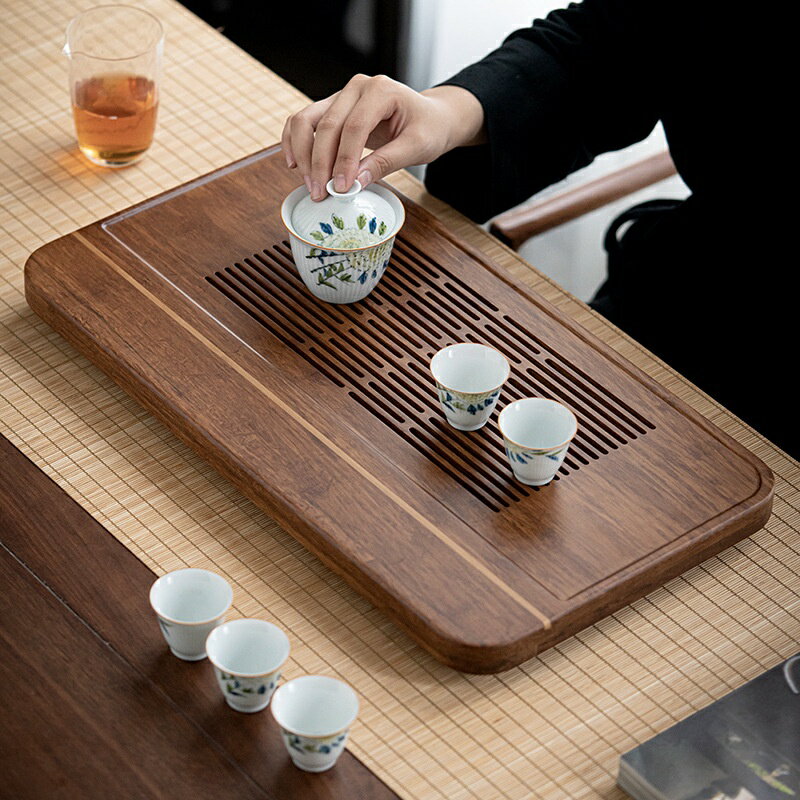 天然重竹茶盤家用茶臺儲排水抽屜式實木大號家用茶海託盤功夫