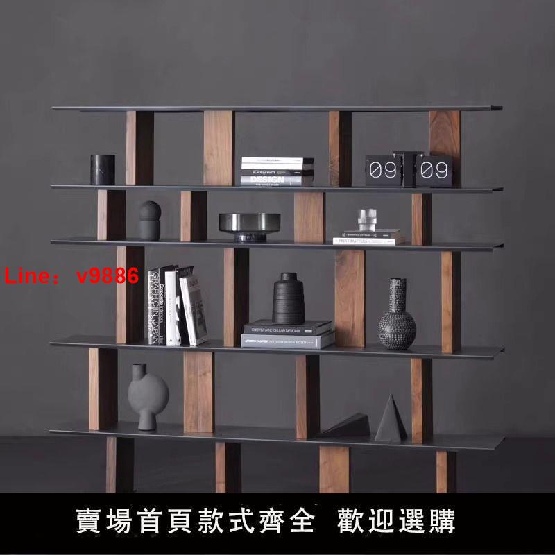 【台灣公司 超低價】進口現代簡約意式北美胡桃木實木鐵藝書架KOOB置物架創意展示架